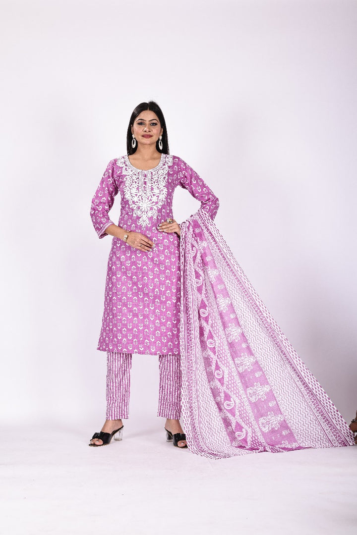 Purple Grace Chikankari Cotton Suit Set
