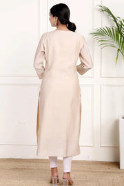 Floral Embroidered Beige Kurti