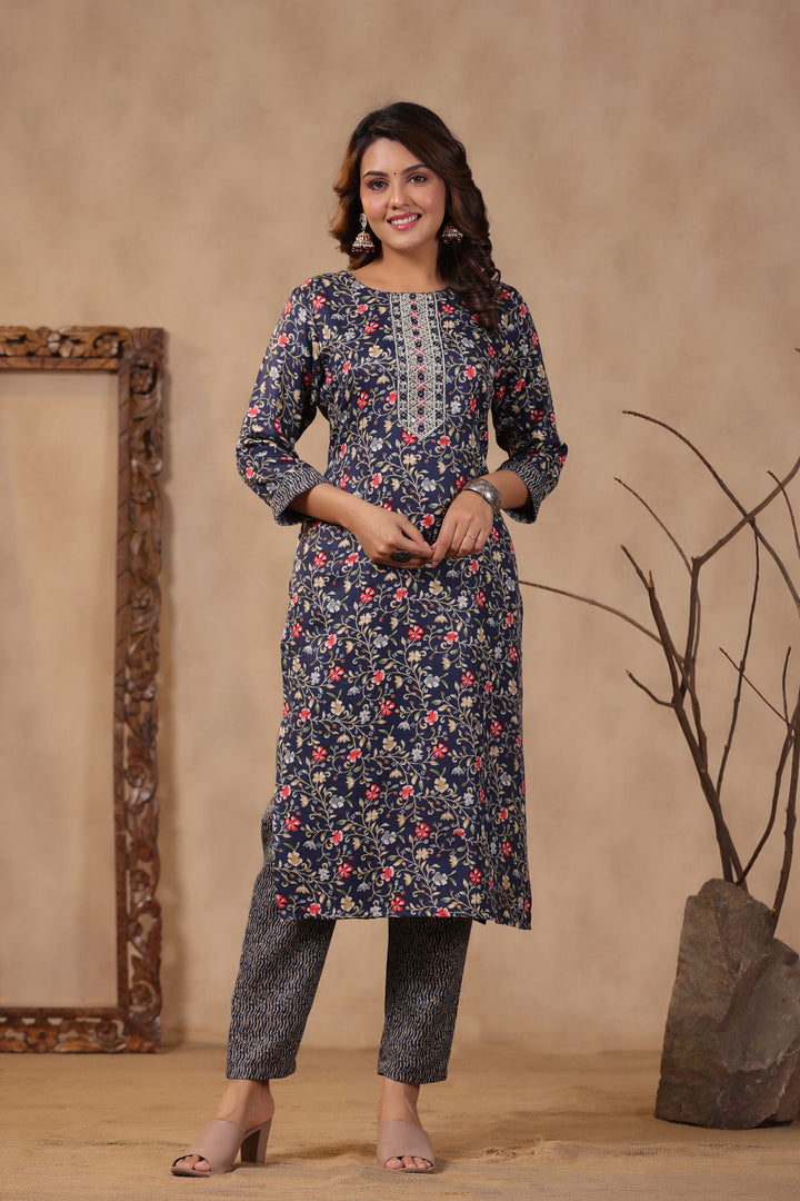 Floral Printed Warm Woolen Suit Set with Dupatta