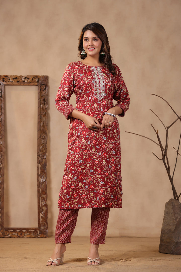 Floral Printed Warm Woolen Suit Set with Dupatta