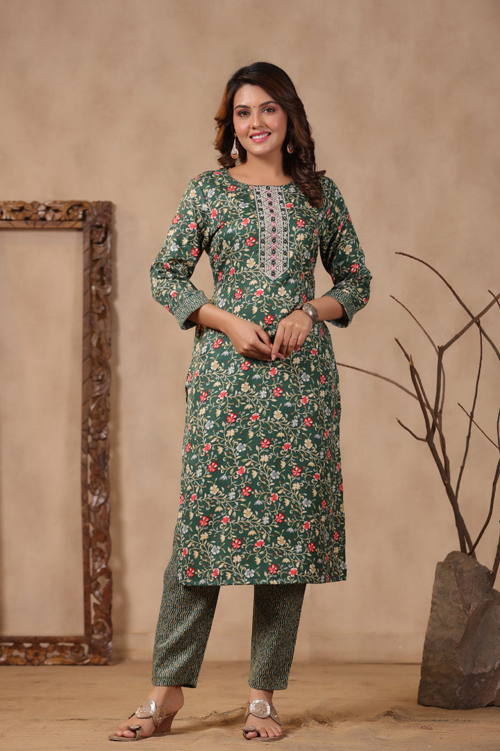 Floral Printed Warm Woolen Suit Set with Dupatta