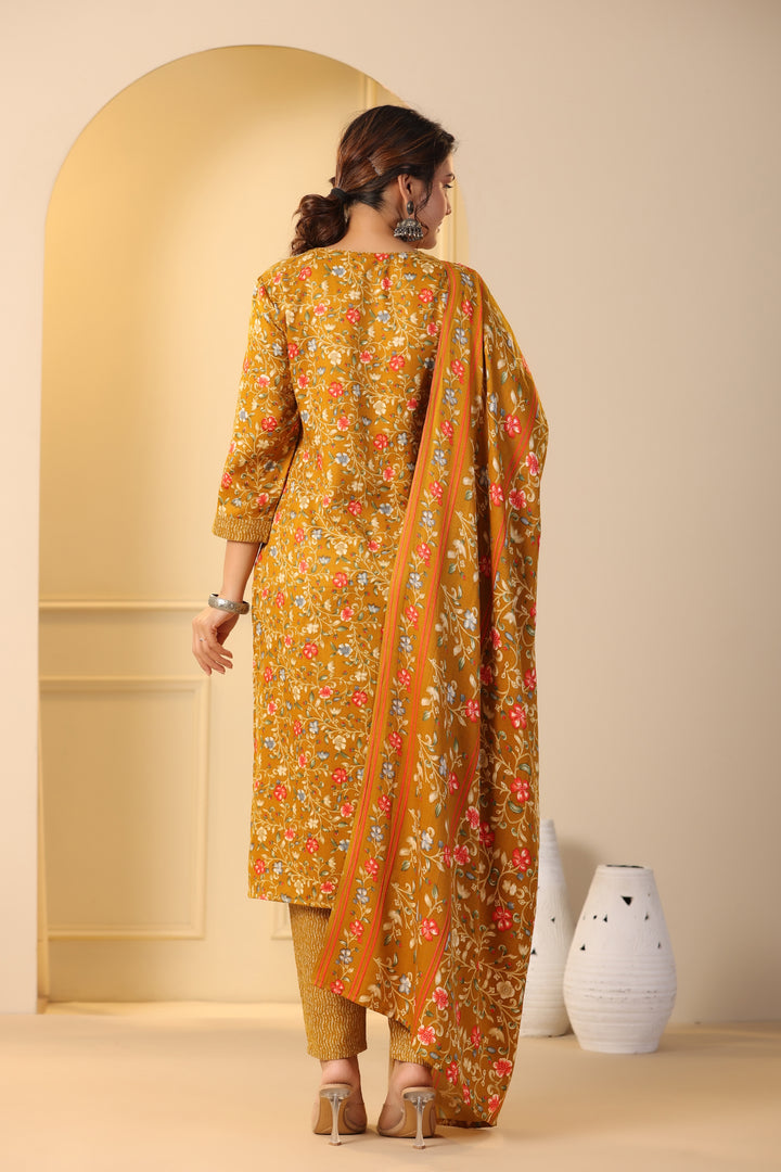 Floral Printed Warm Woolen Suit Set with Dupatta