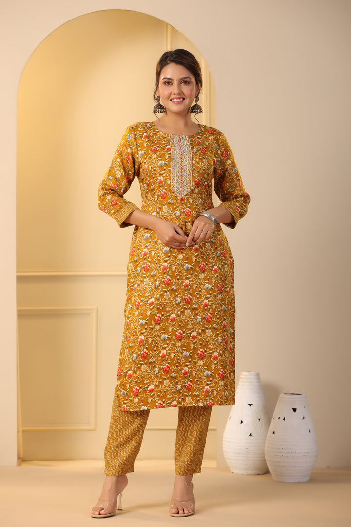 Floral Printed Warm Woolen Suit Set with Dupatta