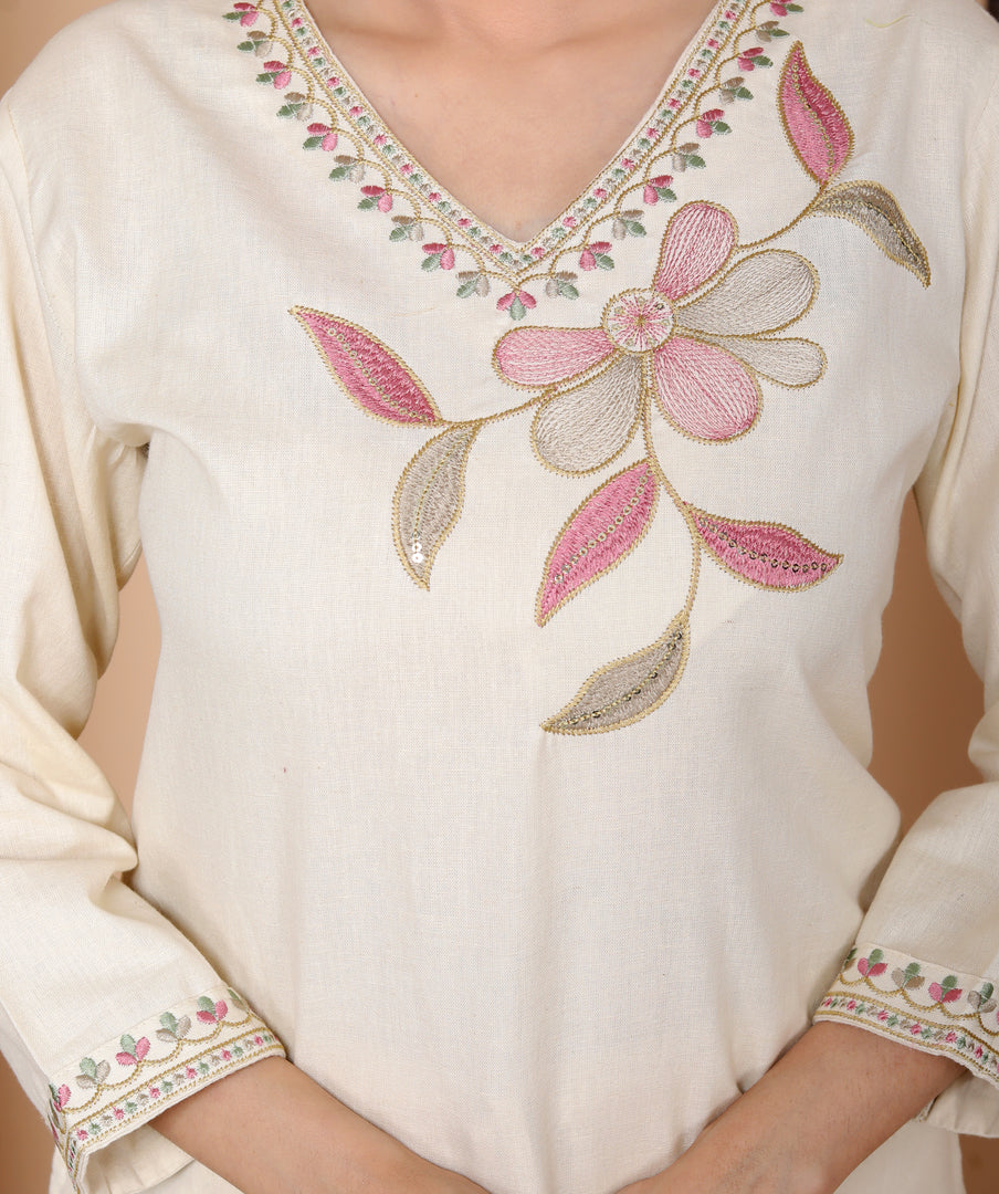Fashionable Ethnic Stylish Floral Thread Work Co-Ord Set