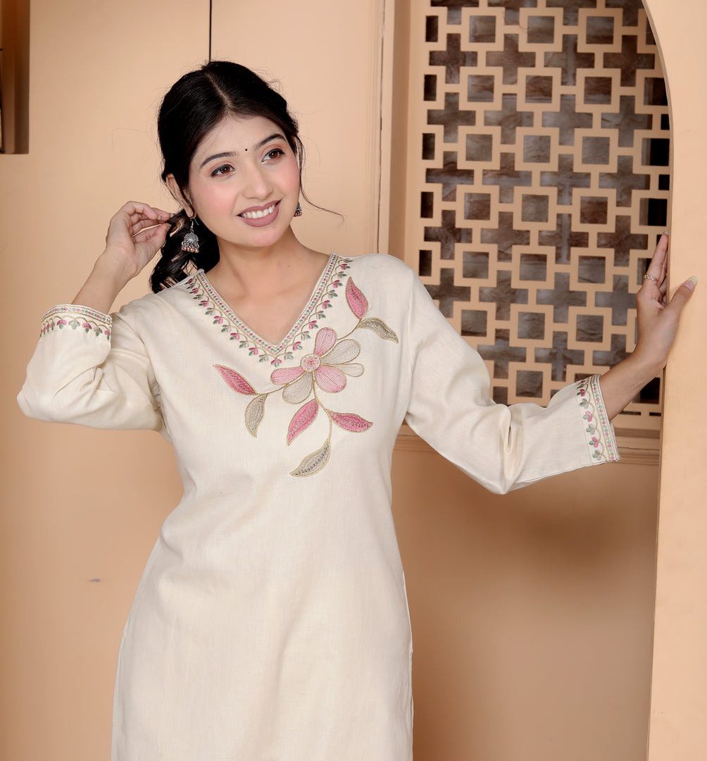Fashionable Ethnic Stylish Floral Thread Work Co-Ord Set