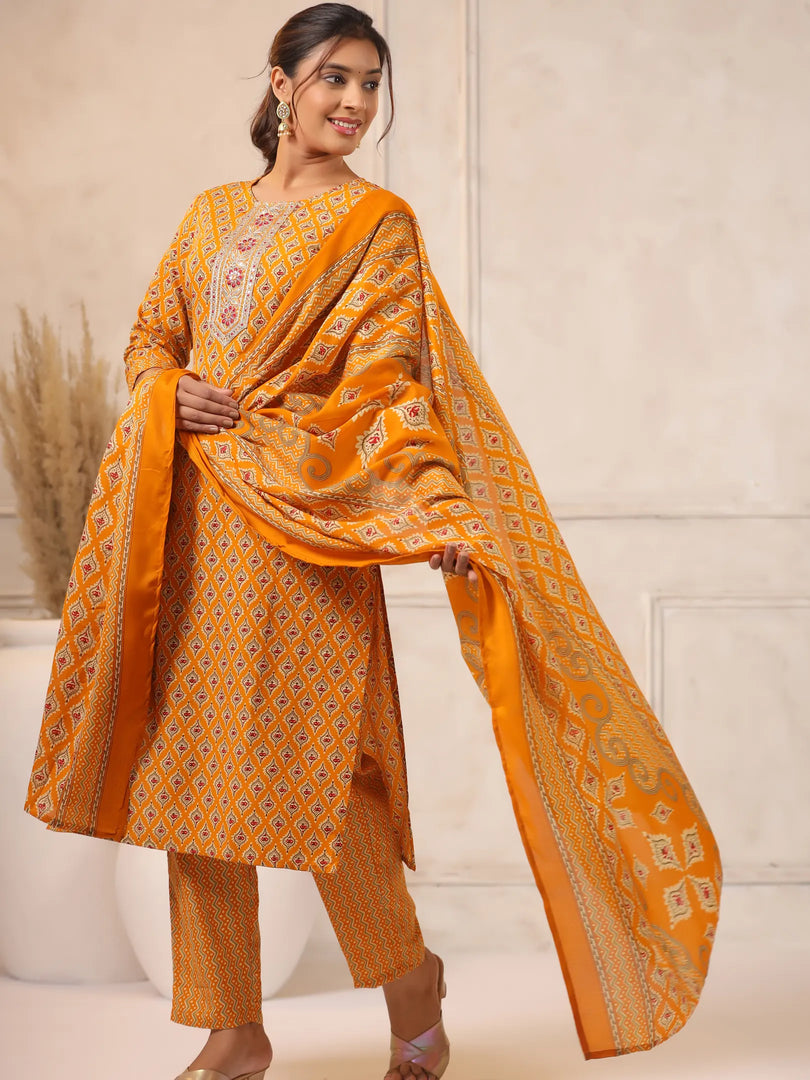 Tribal Printed Rayon Kurta Set with Dupatta