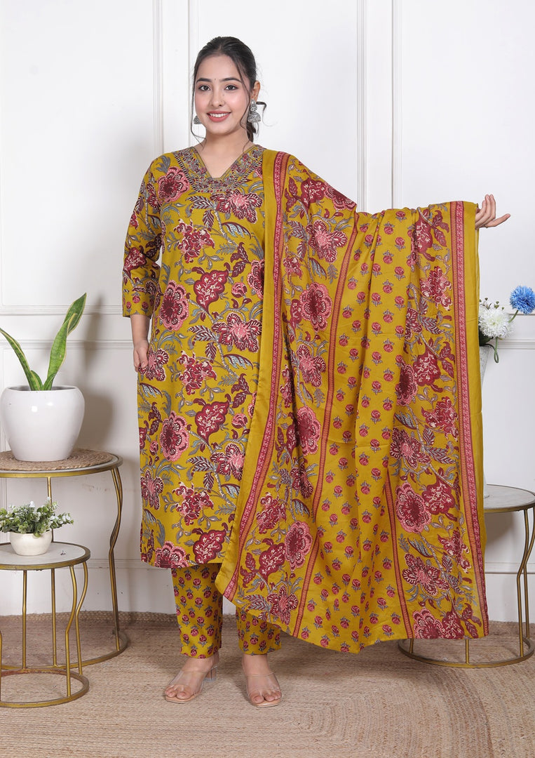 Sunlit Gulmohar Cotton Straight Suit Set