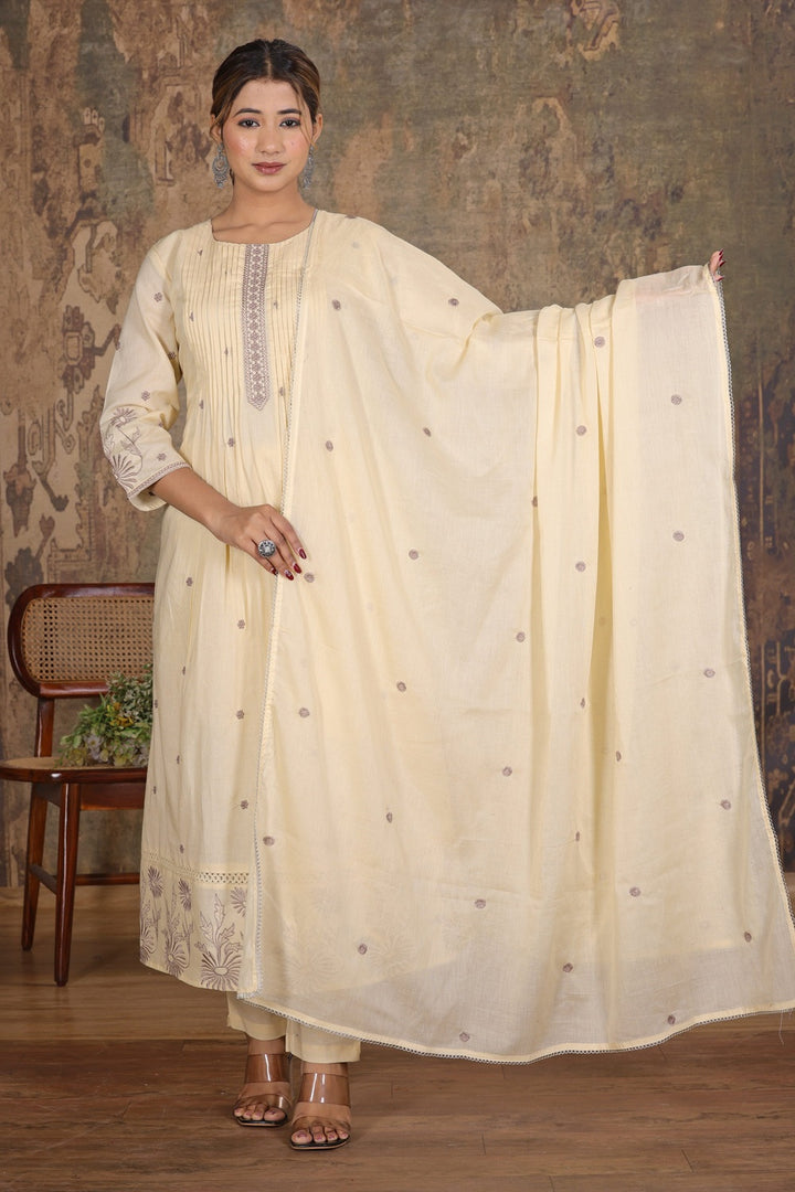 Lemon Whisper Muslin-Cotton A-Line Suit Set