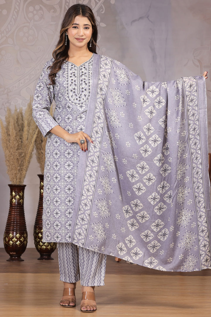 Soft Grey Bloom Cotton Suit Set