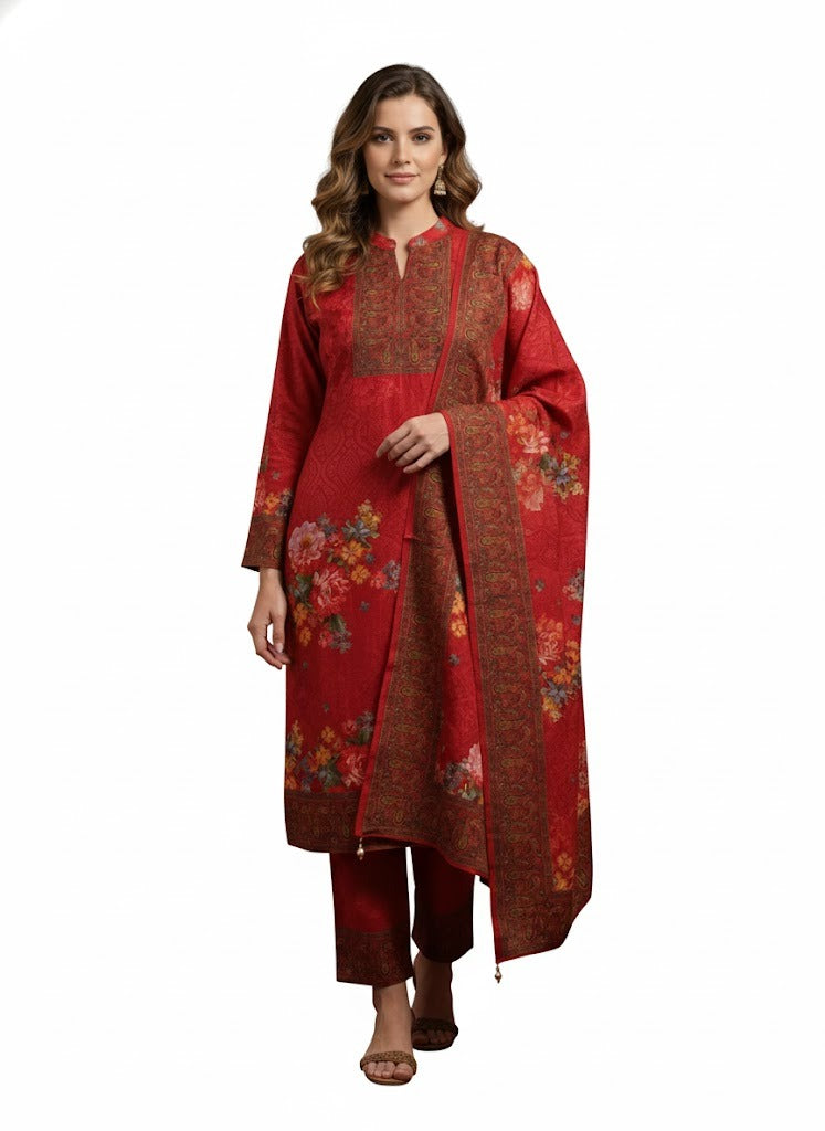 Crimson Bloom Elegance Suit Set