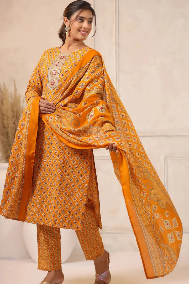 Tribal Printed Rayon Kurta Set with Dupatta