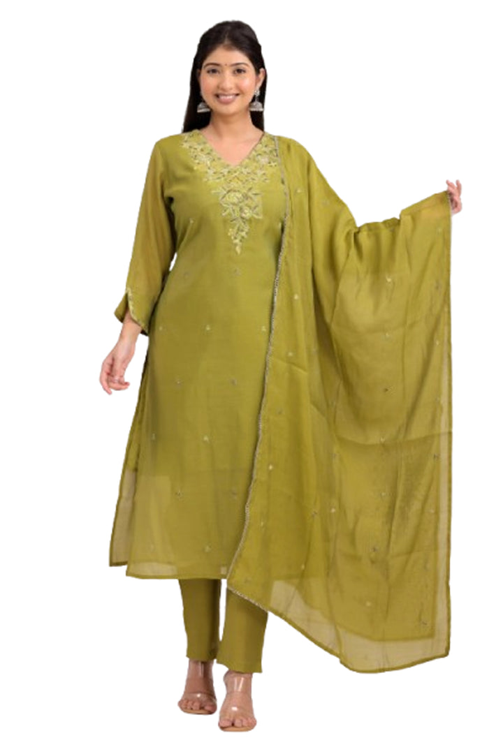 Sage Bloom Embroidered Kurta Set