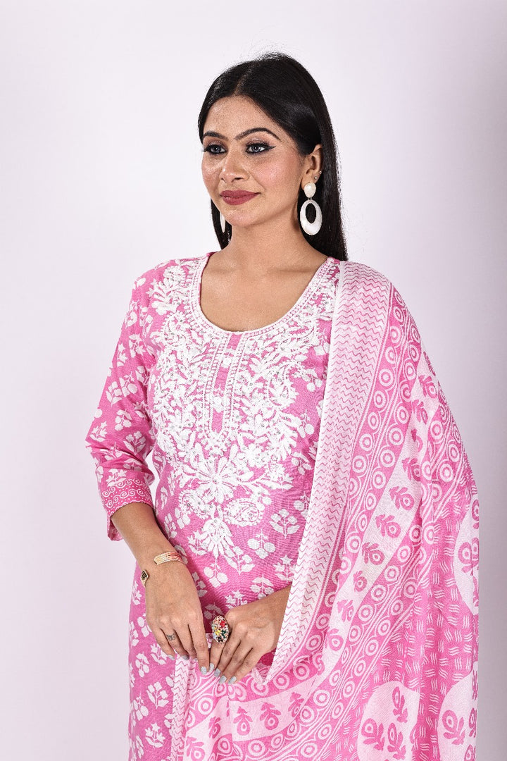 Pink Blossom Chikankari Suit Set