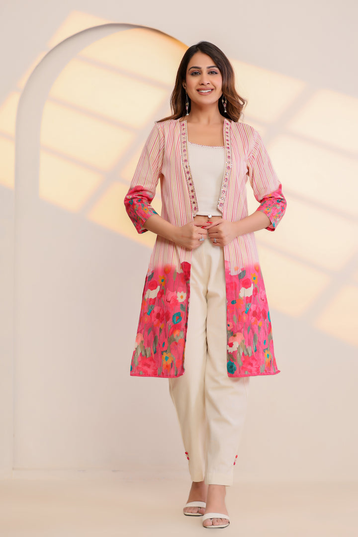 Cotton Light Pink Floral Print Fashionable Co-Ord Set