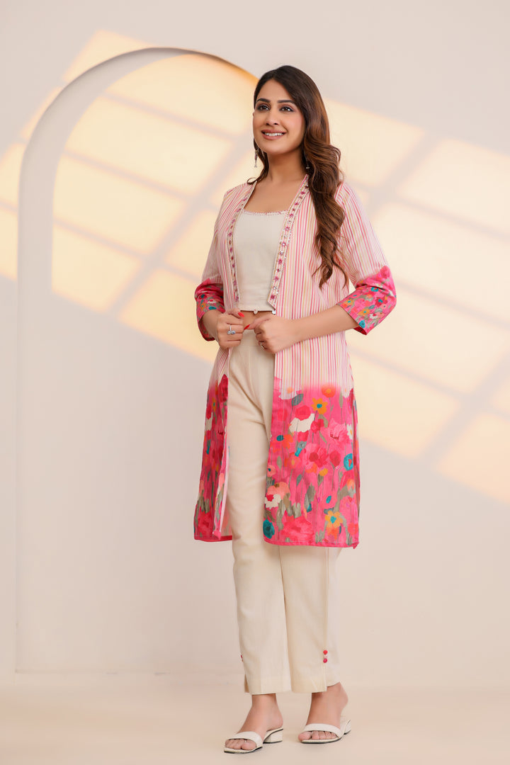 Cotton Light Pink Floral Print Fashionable Co-Ord Set