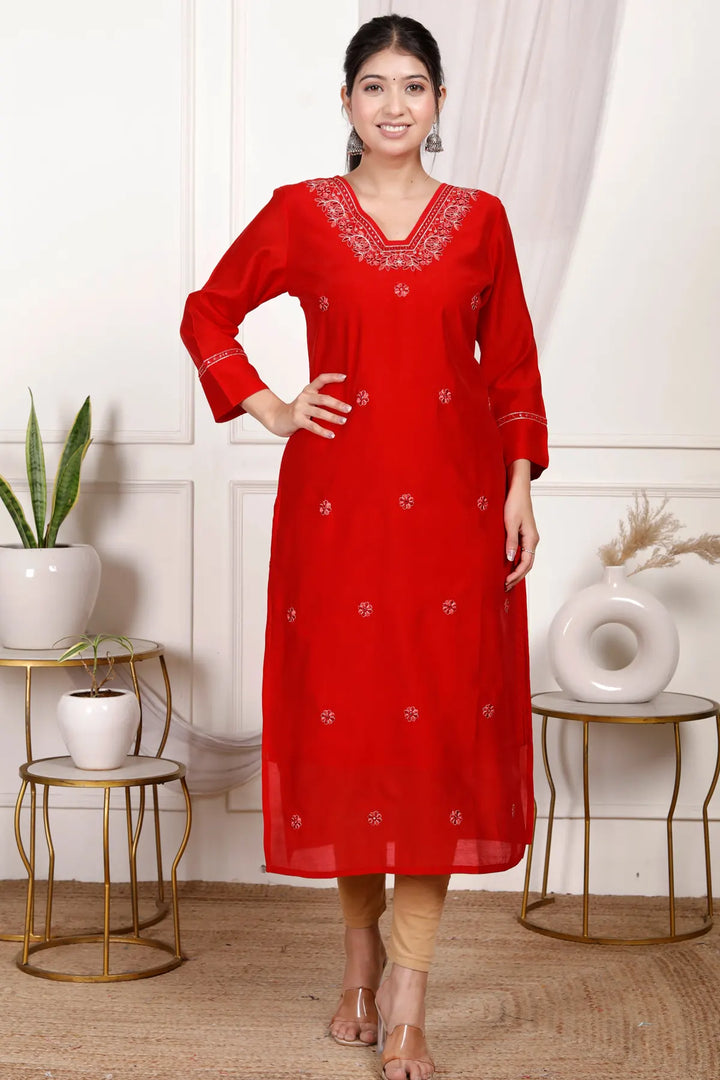 Ethnic Motifs Embroidered Straight Kurti