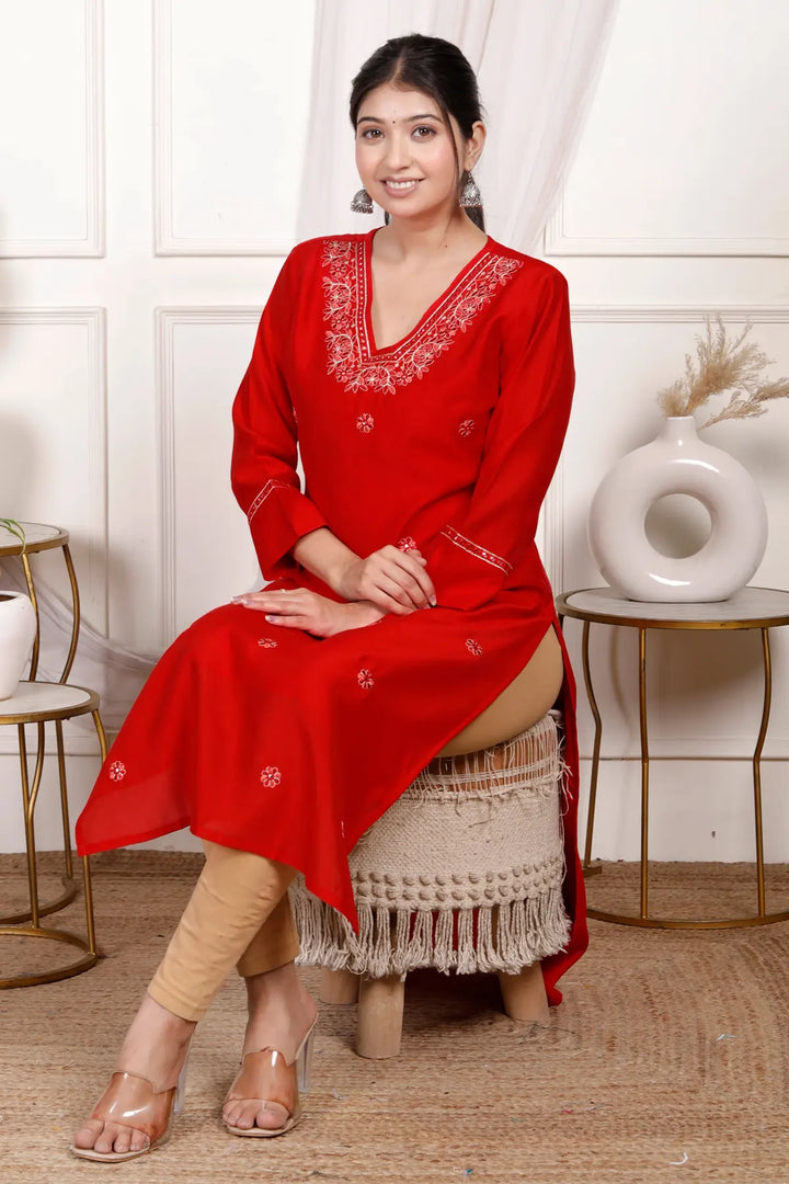 Ethnic Motifs Embroidered Straight Kurti