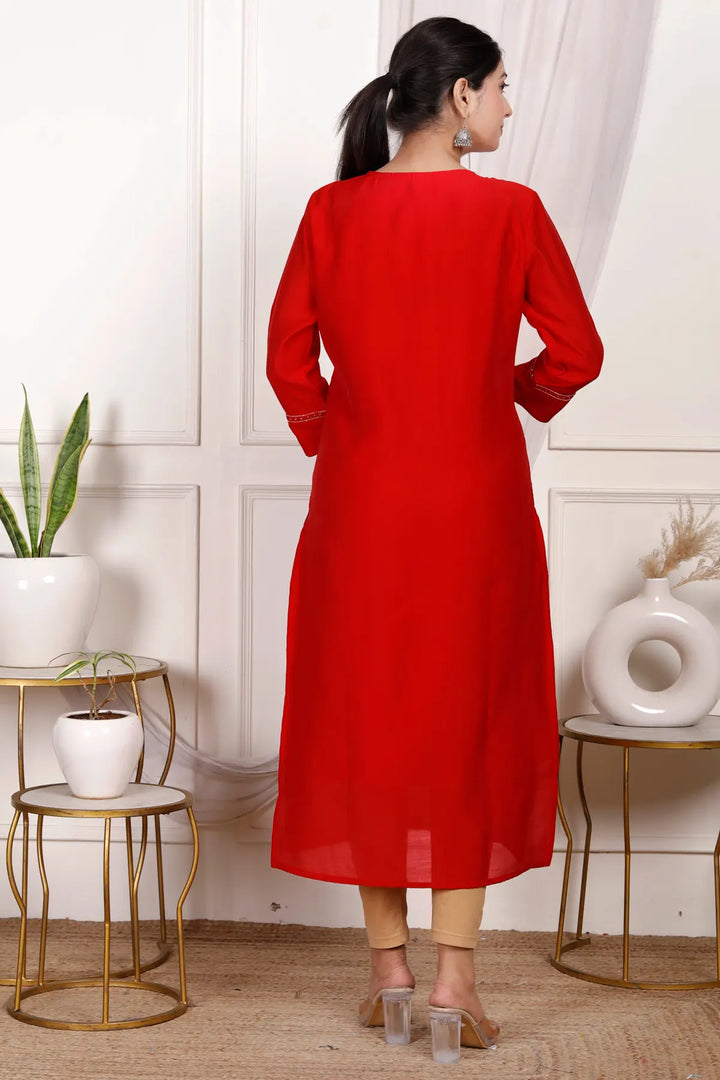 Ethnic Motifs Embroidered Straight Kurti