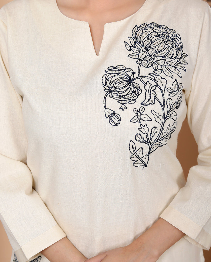 Women Embroidered Straight Floral Print Co-Ords Sets
