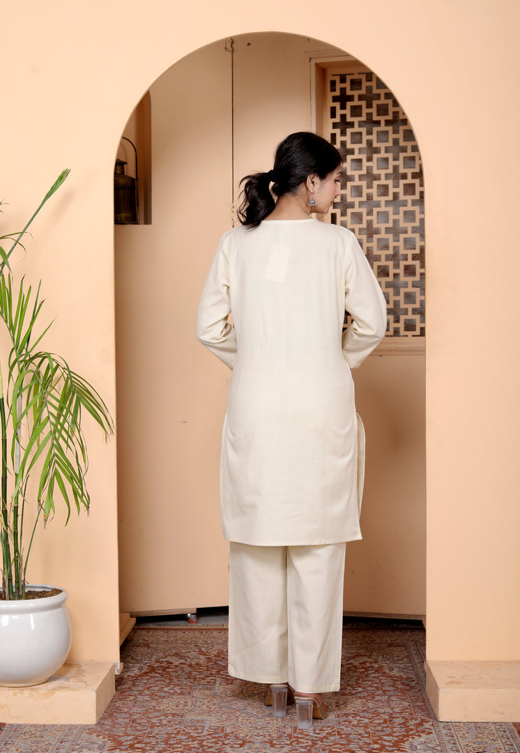 Women Embroidered Straight Floral Print Co-Ords Sets