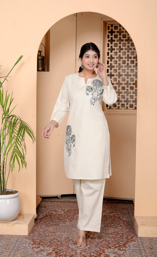 Women Embroidered Straight Floral Print Co-Ords Sets