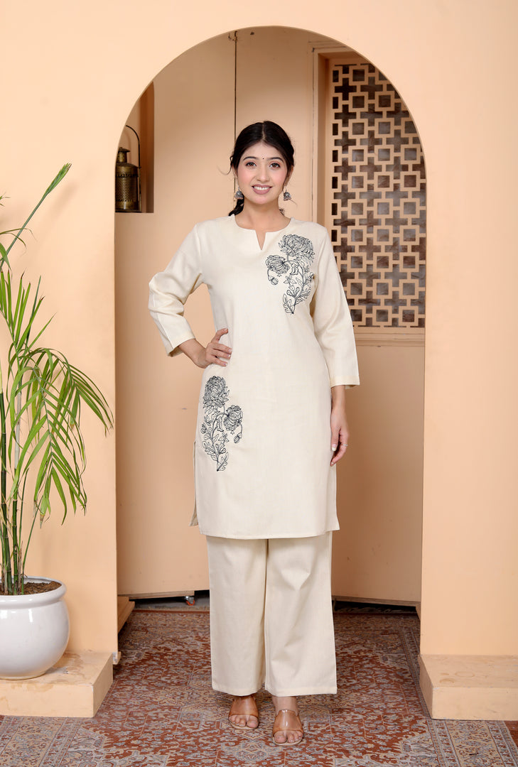 Women Embroidered Straight Floral Print Co-Ords Sets