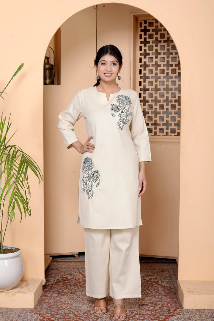 Women Embroidered Straight Floral Print Co-Ords Sets