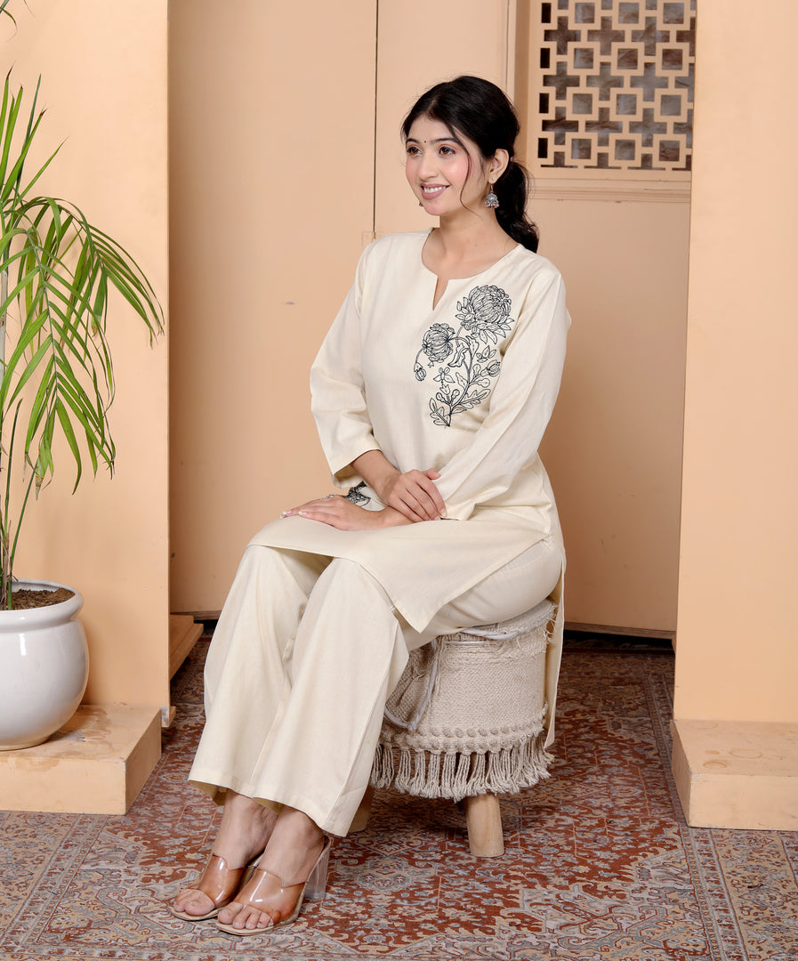 Women Embroidered Straight Floral Print Co-Ords Sets