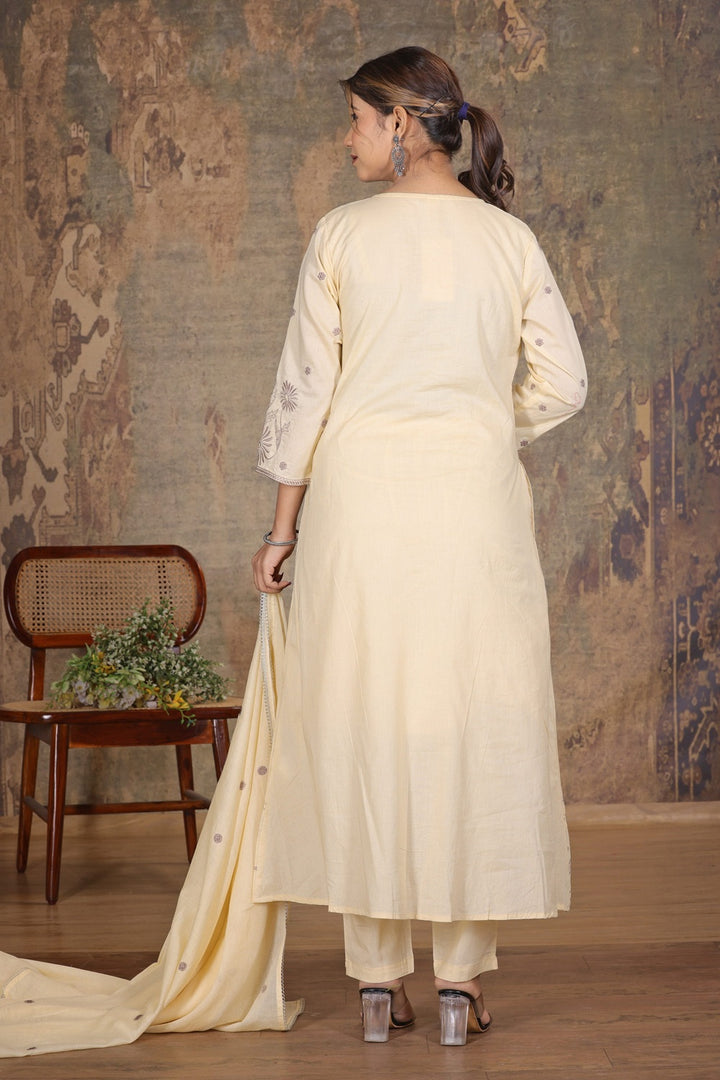 Lemon Whisper Muslin-Cotton A-Line Suit Set