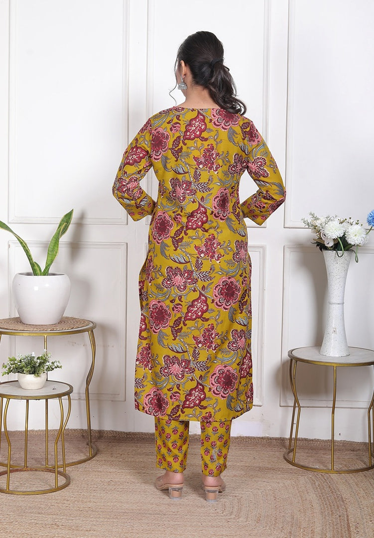 Sunlit Gulmohar Cotton Straight Suit Set