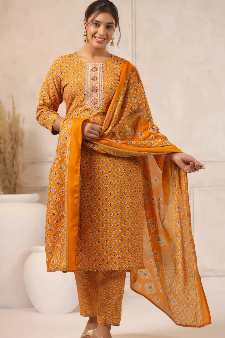 Tribal Printed Rayon Kurta Set with Dupatta