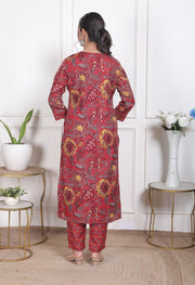 Crimson Bloom Cotton Straight Suit Set