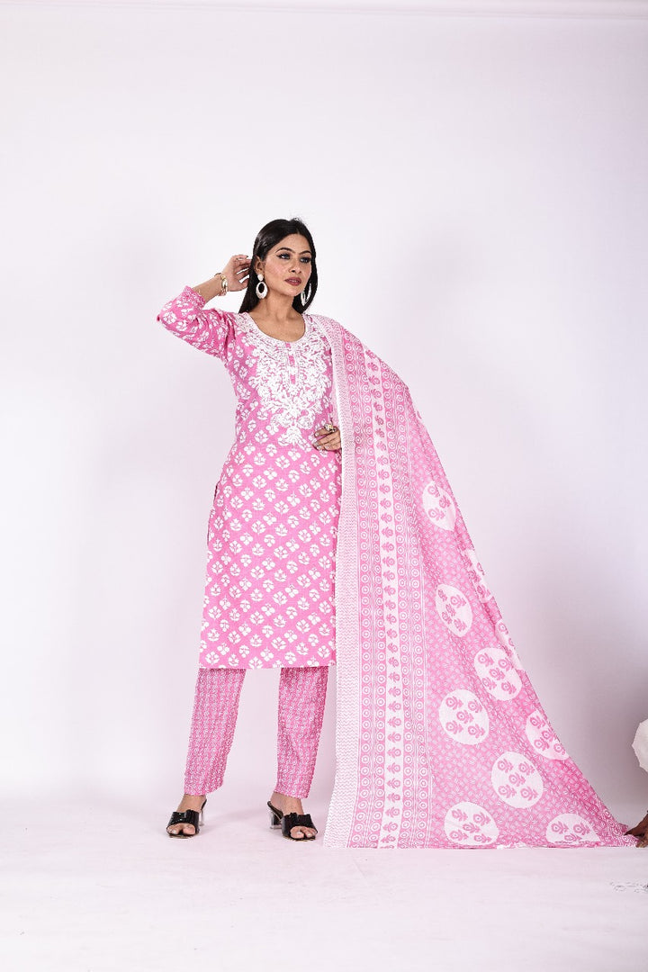 Pink Blossom Chikankari Suit Set