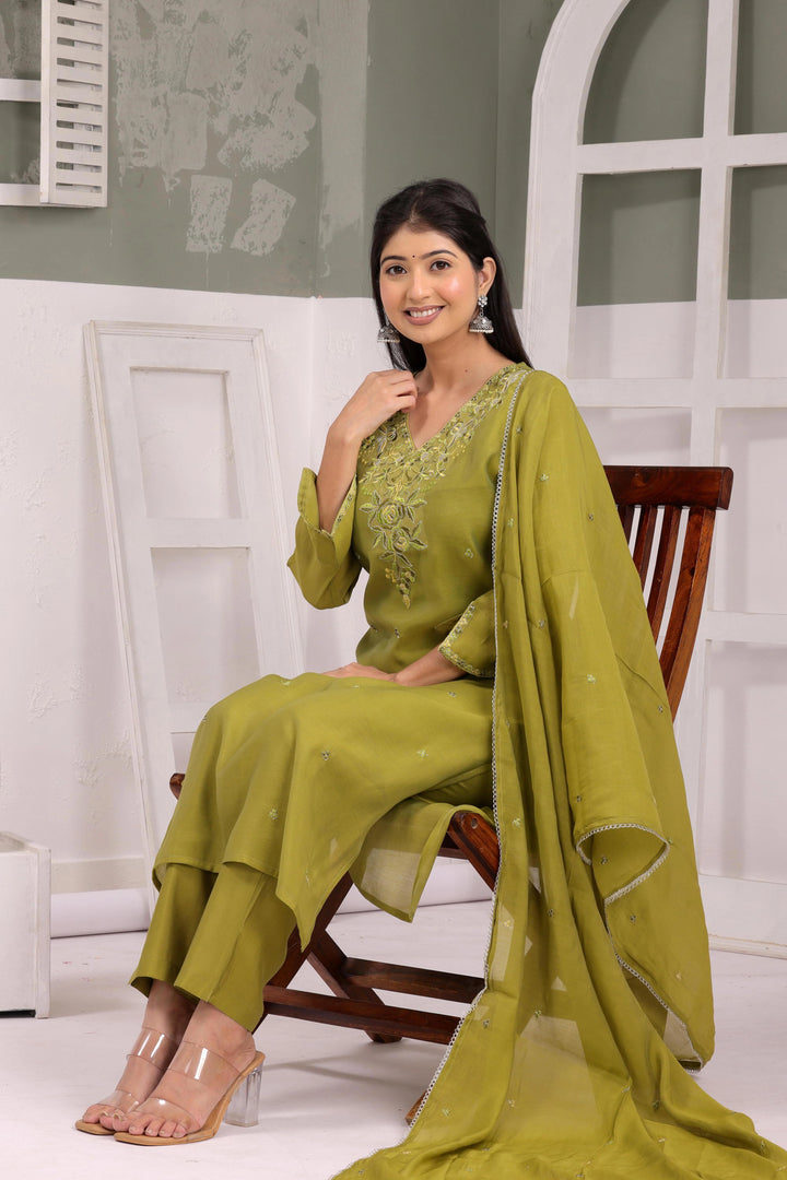 Sage Bloom Embroidered Kurta Set