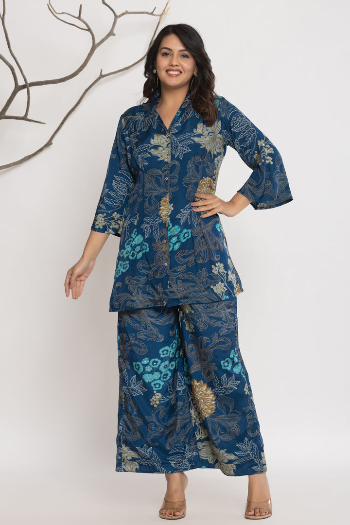 Silk Blue Fashionable Co-Ord Set