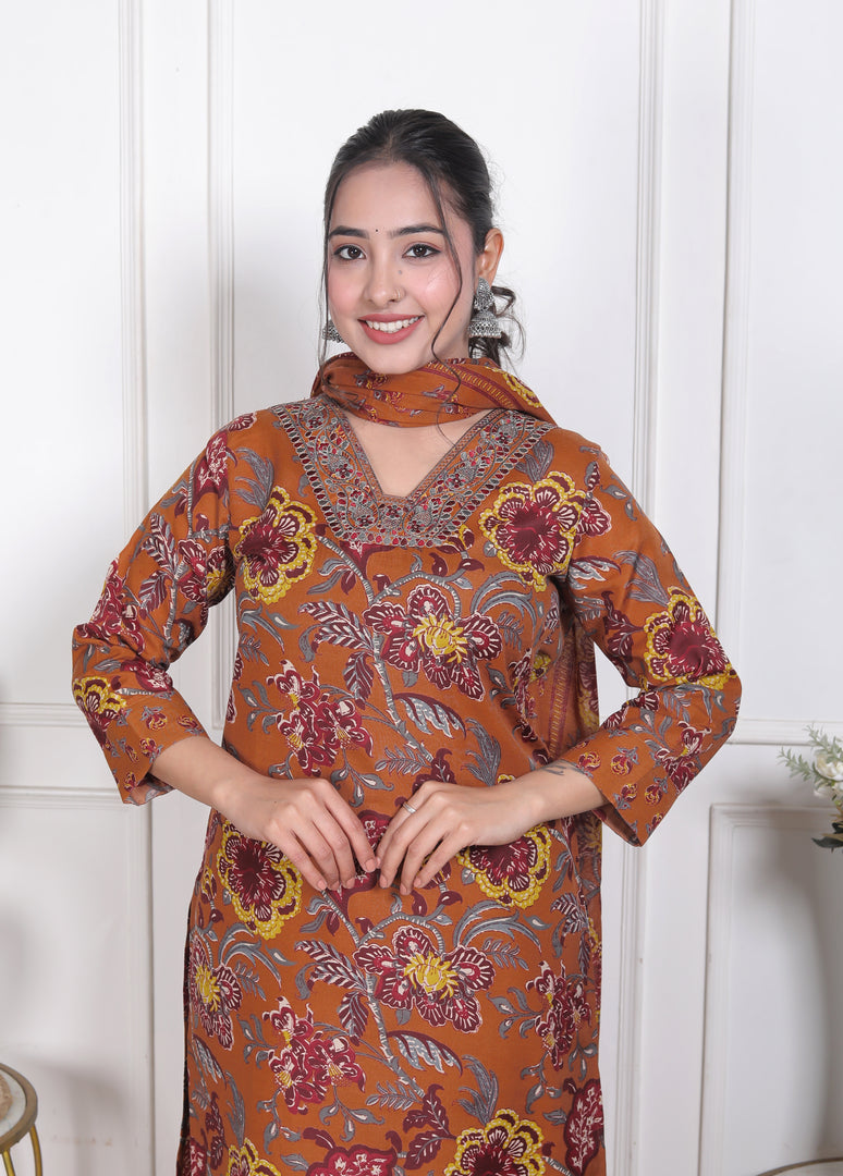 Amber Bloom Cotton Straight Suit Set