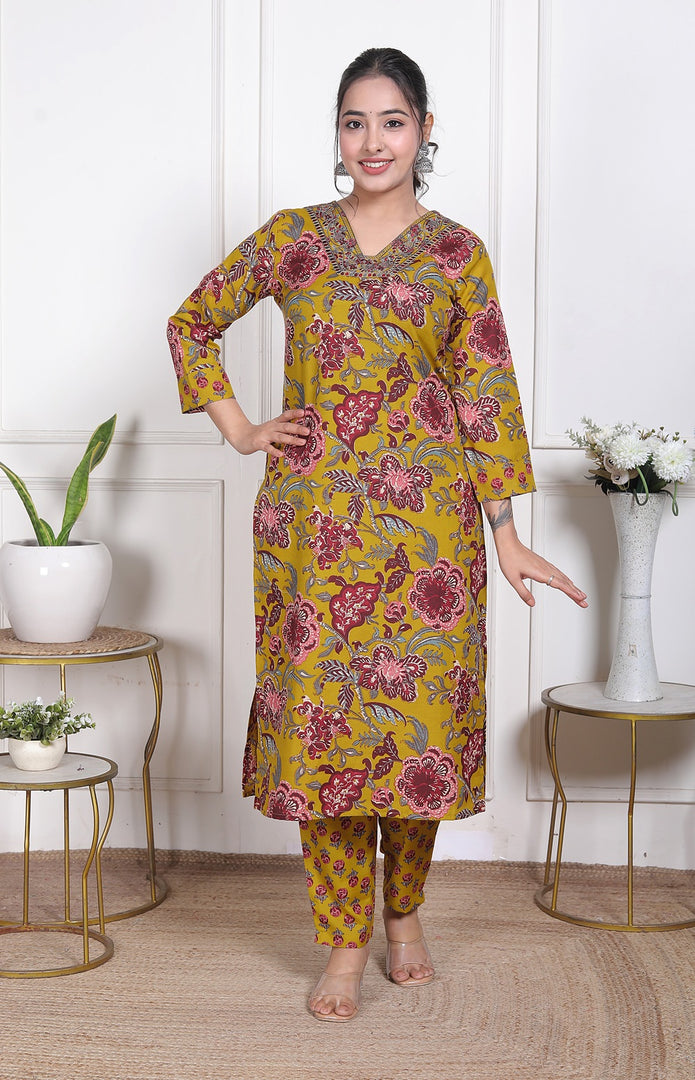 Sunlit Gulmohar Cotton Straight Suit Set