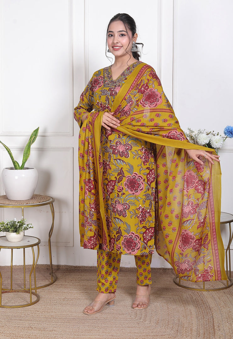 Sunlit Gulmohar Cotton Straight Suit Set