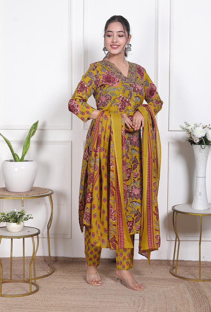 Sunlit Gulmohar Cotton Straight Suit Set