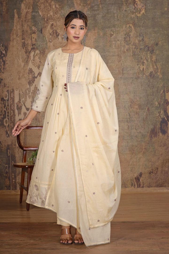 Lemon Whisper Muslin-Cotton A-Line Suit Set