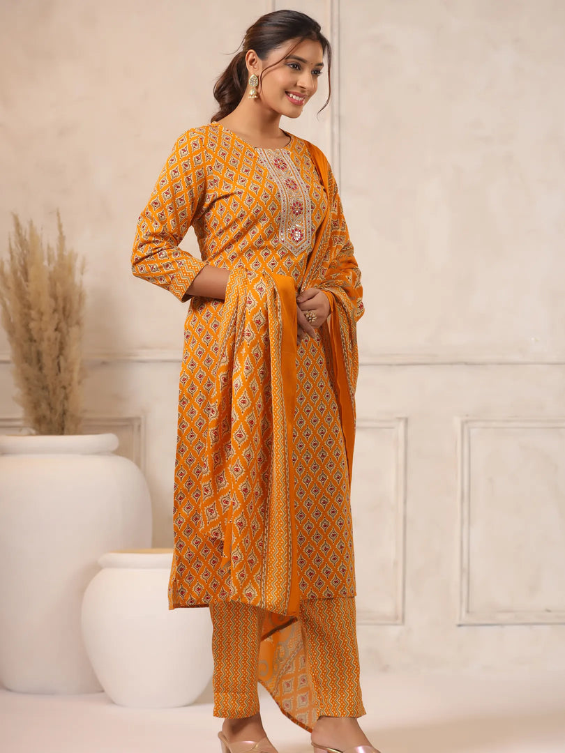Tribal Printed Rayon Kurta Set with Dupatta