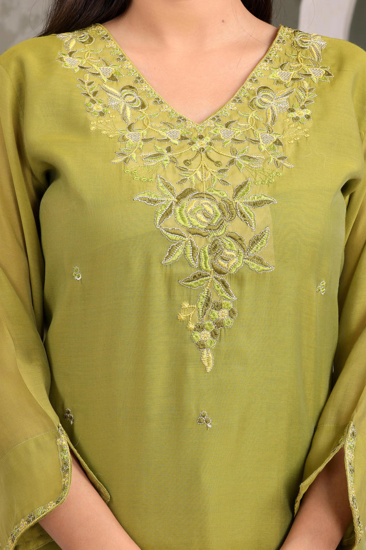 Sage Bloom Embroidered Kurta Set