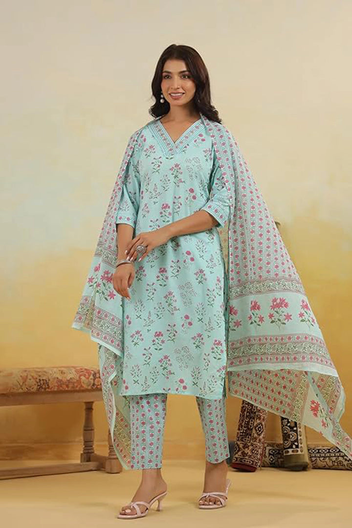 Mint Blossom Printed Kurta Set