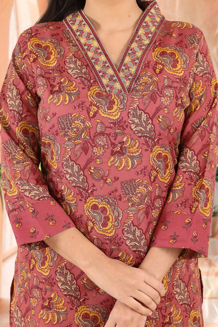 Maroon Gulzar Printed Kurta Set