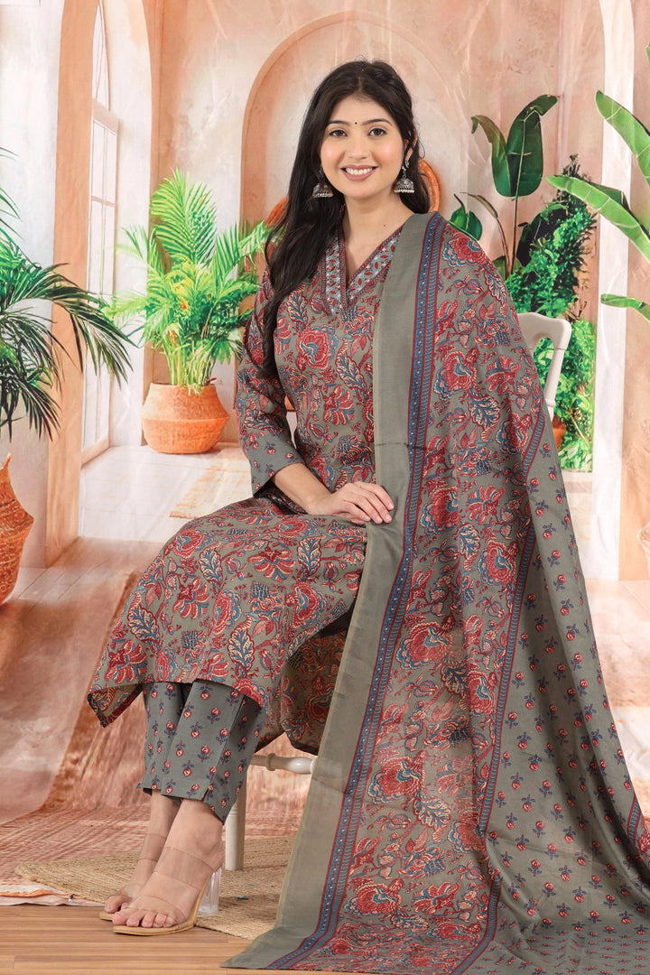 Slate Gulmohar Printed Kurta Set