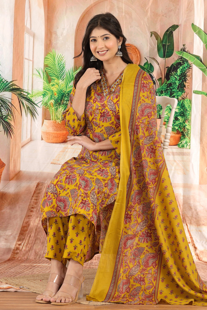 Mustard Mehr Printed Kurta Set