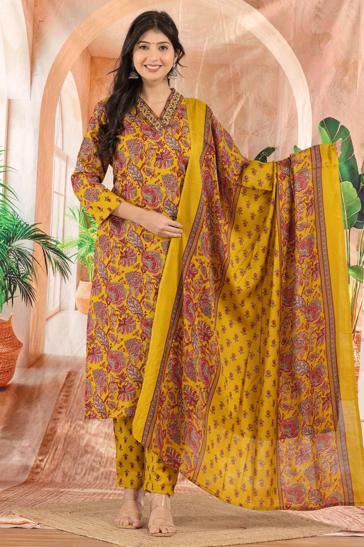 Mustard Mehr Printed Kurta Set