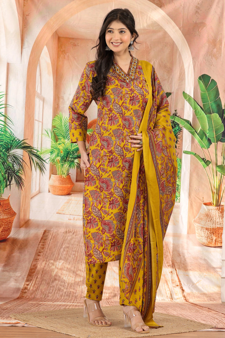 Mustard Mehr Printed Kurta Set