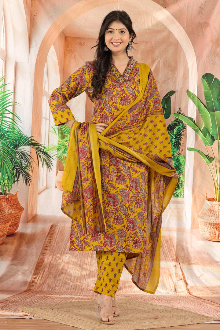 Mustard Mehr Printed Kurta Set