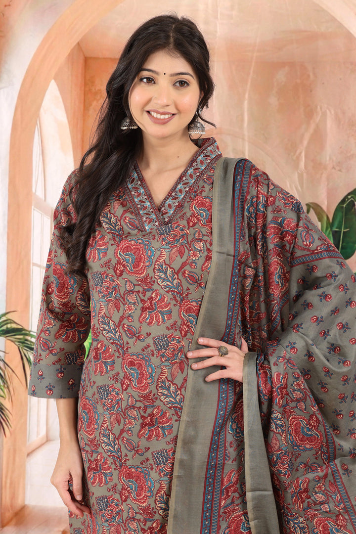 Slate Gulmohar Printed Kurta Set
